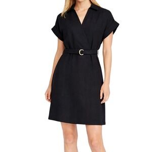 Ann Taylor Midi Dress Womens Sz. 0P Black Collared Belted Wrap Front *NWT*